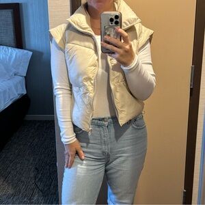 medium Crop Vest Puffer Lightweight Stand Collar Vest Sleeveless Jacket cream